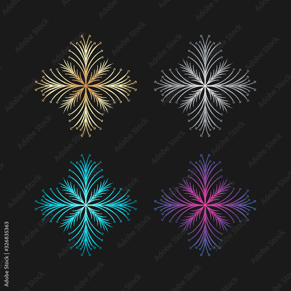 Vector gradient snowflake. Gold and blue winter symbol.