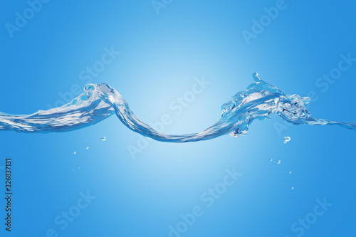 Water waves on a blue background. Splash waves of clear water with bubbles