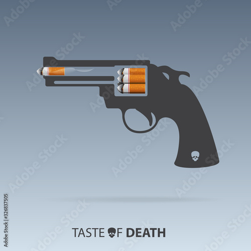 May 31st World No Tobacco Day infographic. No Smoking Day poster. Stop smoking awareness campaign. Cigarette bullet and gun concept. Vector Illustration.