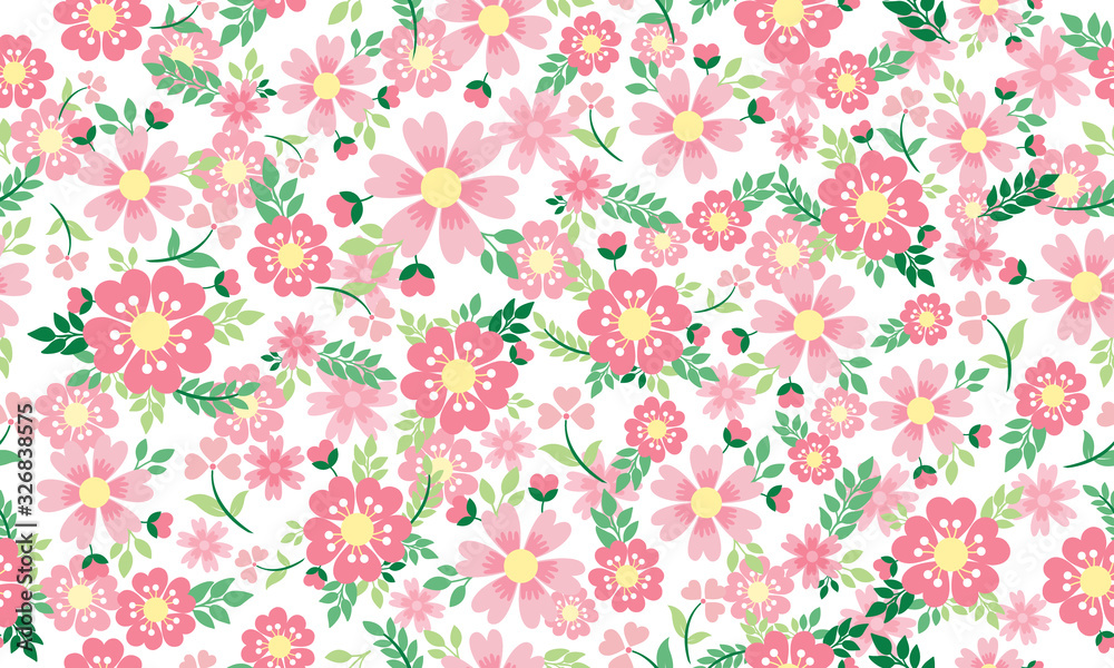 Simple leaf and flower pattern background for spring, with leaf and floral drawing.