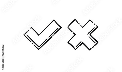 Checkmark doodles, tick and cross. Hand drawn check marks.