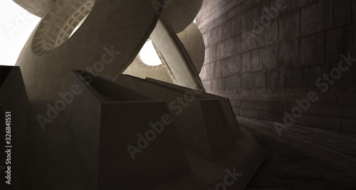 Architectural background. Abstract concrete interior with smooth discs. 3D illustration and rendering.