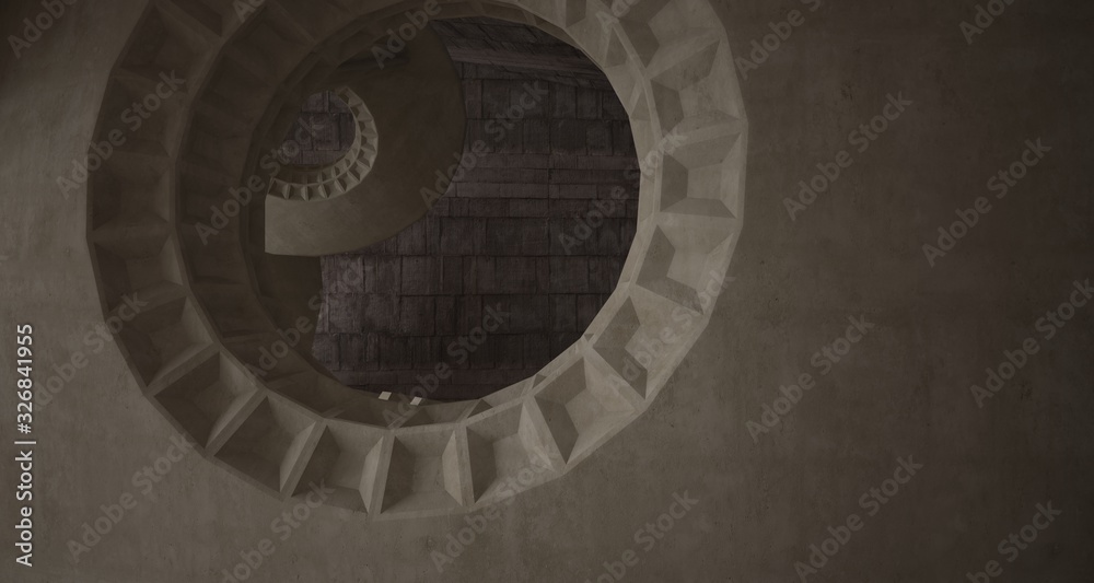 Architectural background. Abstract concrete interior with smooth discs. 3D illustration and rendering. Architectural background. Abstract concrete interior with smooth discs. 3D illustration and rendering.