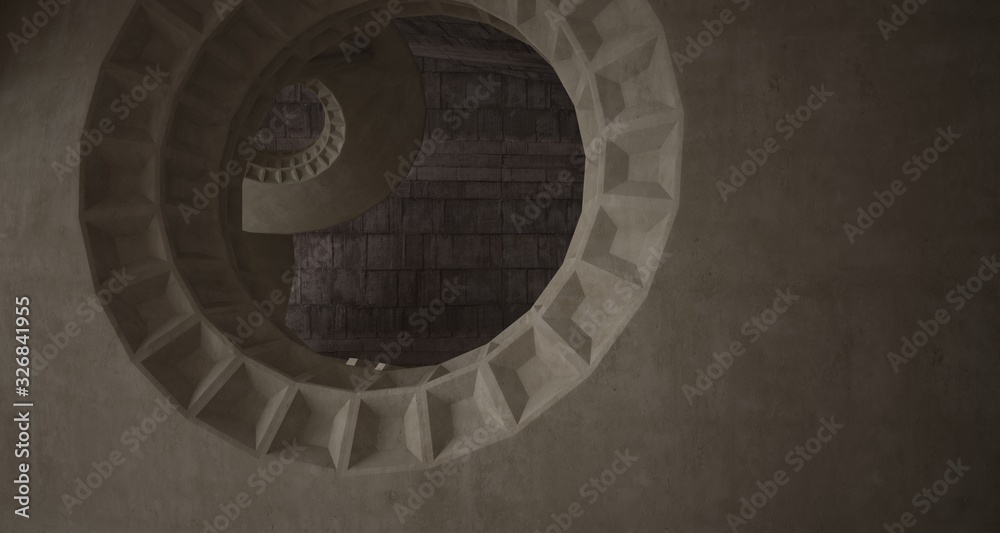 Architectural background. Abstract concrete interior with smooth discs. 3D illustration and rendering.