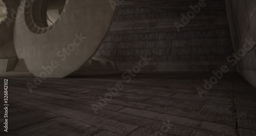 Architectural background. Abstract concrete interior with smooth discs. 3D illustration and rendering.