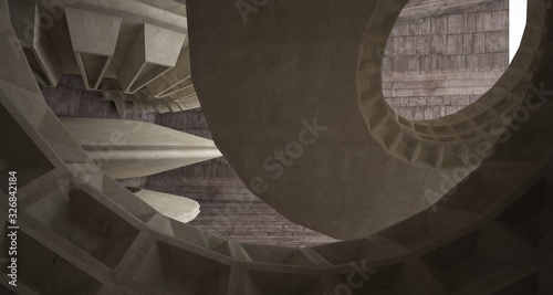 Architectural background. Abstract concrete interior with smooth discs. 3D illustration and rendering.