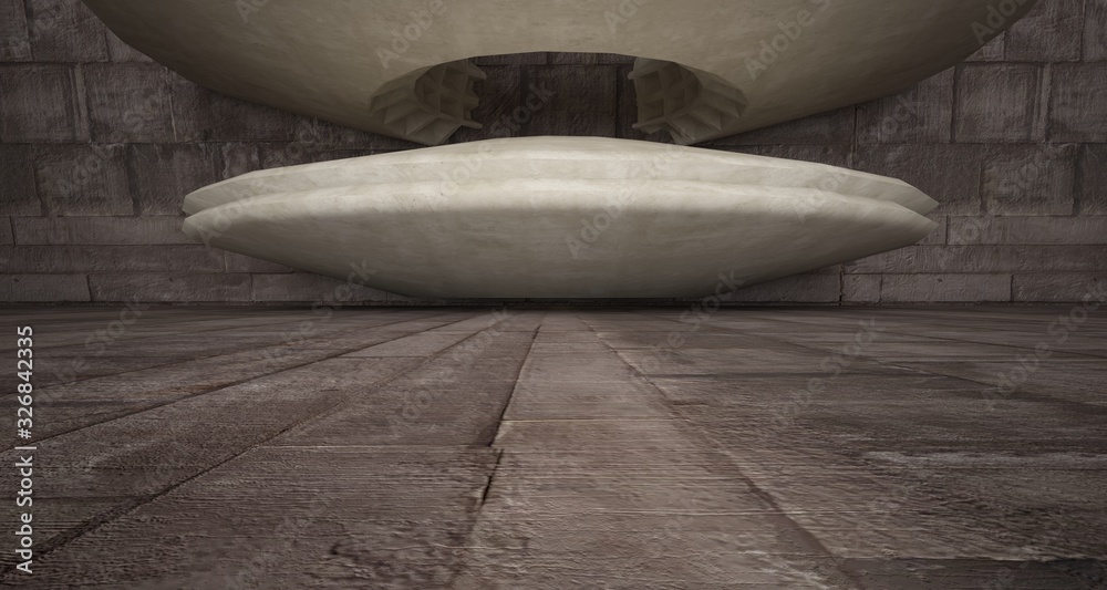 Naklejka premium Architectural background. Abstract concrete interior with smooth discs. 3D illustration and rendering.