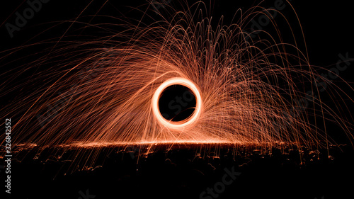 Steel Wool Fire and Sparks at Night Background