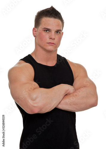 Healthy, muscular, young man on a white background.