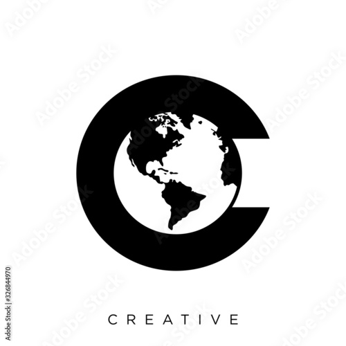 earth icon with globe and c letter
