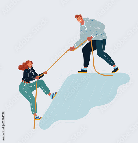 Help and support concept. Man and woman on white.