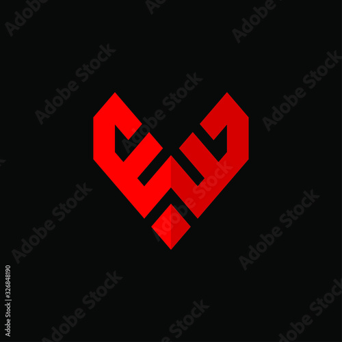 Initial letter E3 or W logo template with abstract fox head line art symbol in flat design monogram illustration