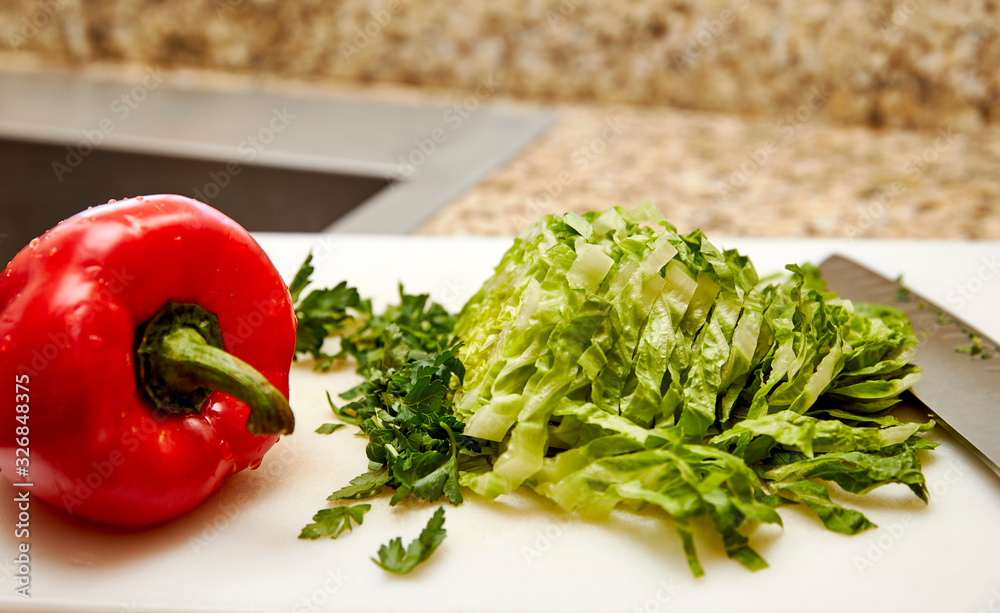 Fresh Red Pepper with Organic Romaine Lettuce Fresh Red Pepper with Organic Romaine Lettuce