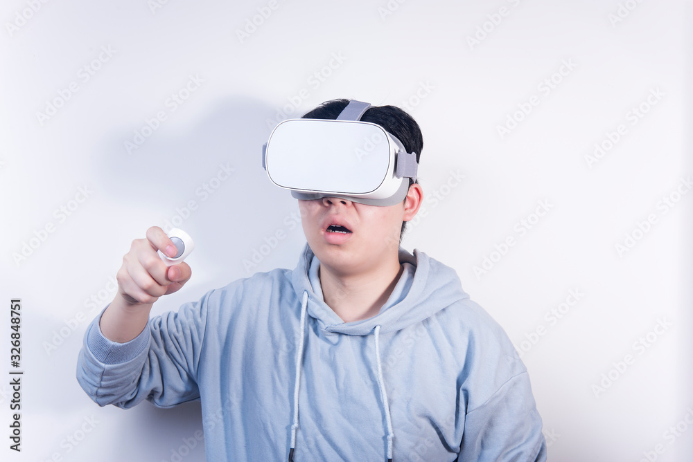 People wearing glasses playing vr virtual reality with a handle People wearing glasses playing vr virtual reality with a handle