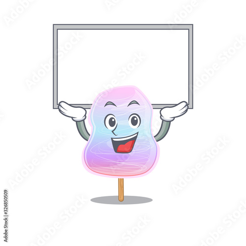A rainbow cotton candy mascot picture raised up board