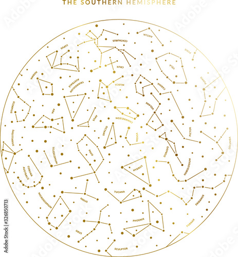 Southern Hemisphere Constellation Map in Vector