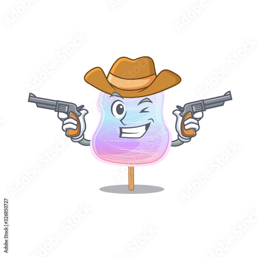 Rainbow cotton candy Cowboy cartoon concept having guns