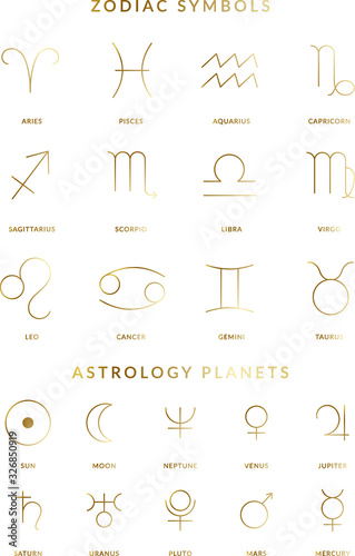 Set of Zodiac and Planet Symbols in Vector