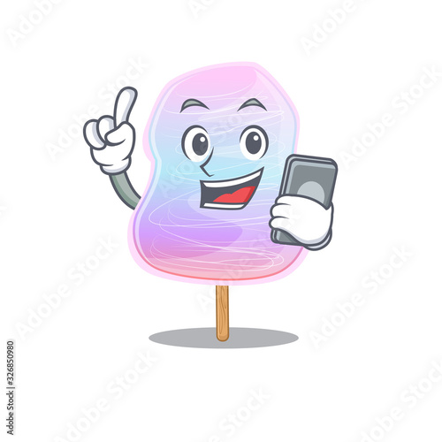 Rainbow cotton candy Cartoon design style speaking on a phone