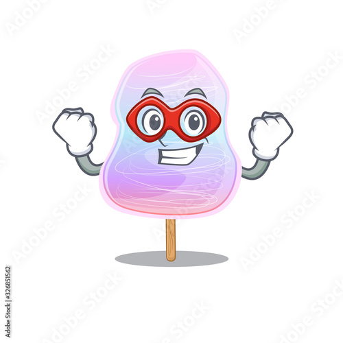 A cartoon concept of rainbow cotton candy performed as a Super hero