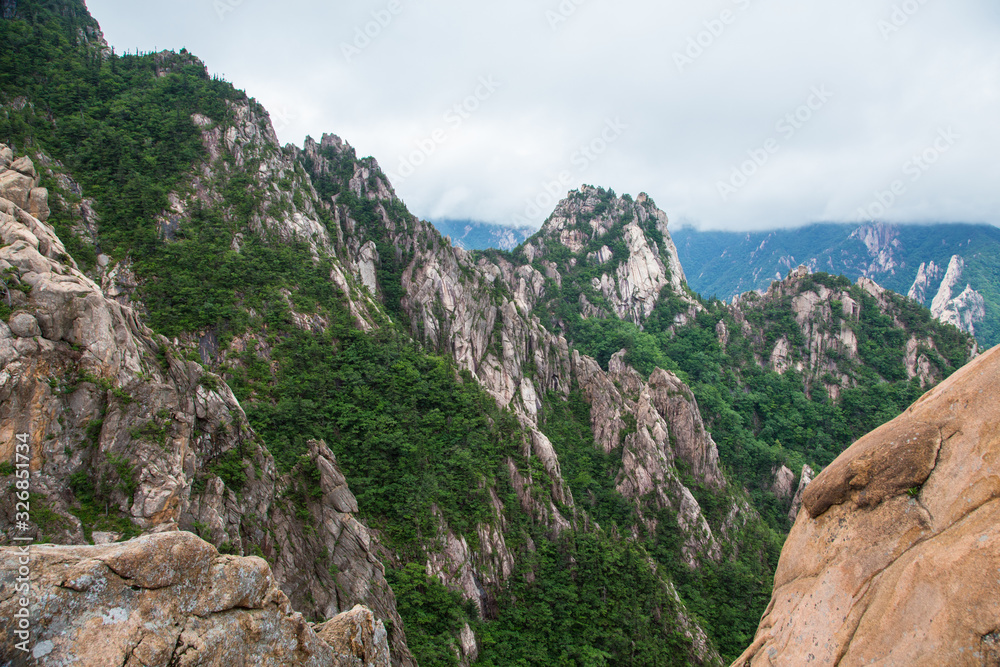 Beautiful Landscape view of peak Seorak mountains at the Seorak-san National Park, Soraksan, South Korea.