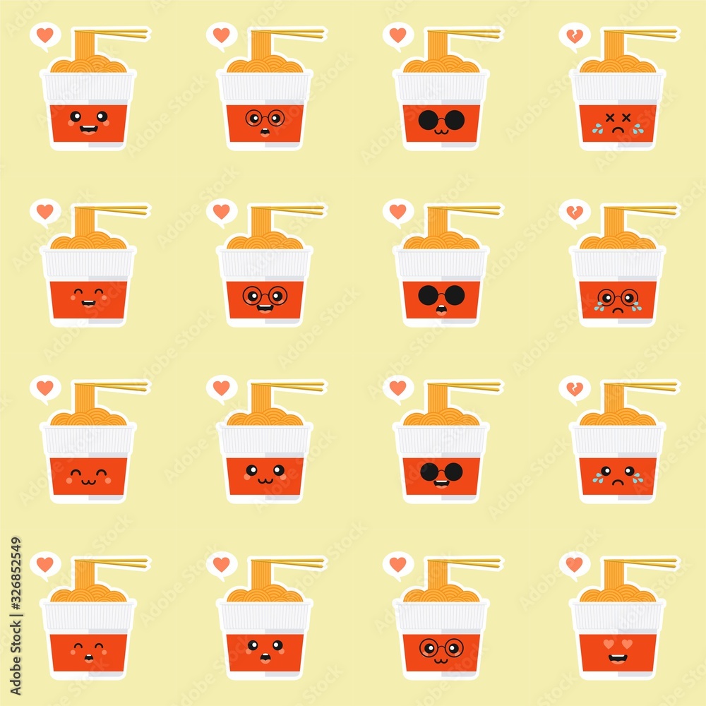 Cute and kawaii instant ramen cup character in flat style. Noodle cup