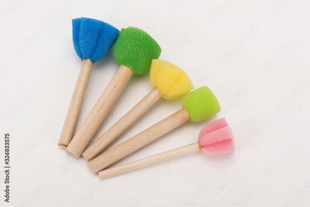 Toys made from children's sponges that can play in the bathtub are on a white background Toys made from children's sponges that can play in the bathtub are on a white background