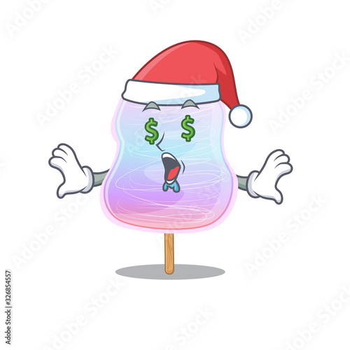 Happy rich rainbow cotton candy cartoon character with Money eye