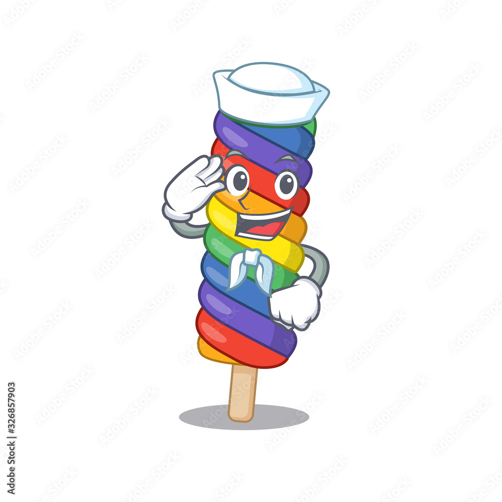 Rainbow ice cream cartoon concept Sailor wearing hat