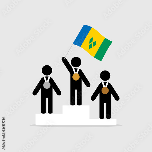 Champion with saint vincent and the grenadines flag on winner podium photo