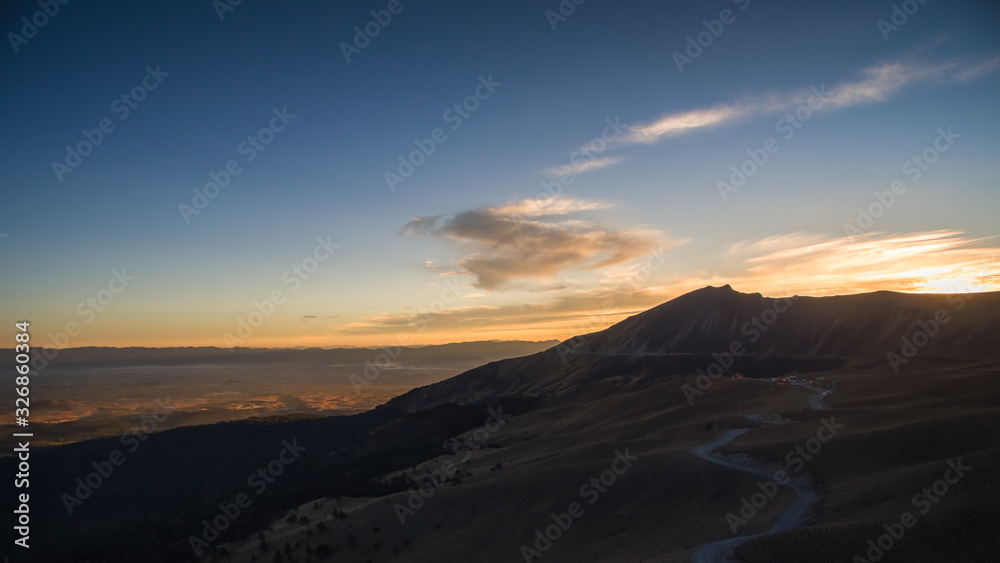 Aerial view of the sunrise in the Nevado de Toluca