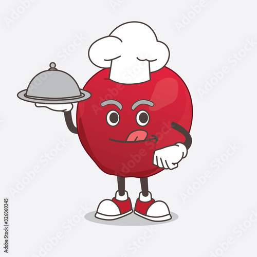 Apple cartoon mascot character as a Chef with food on tray ready to serve