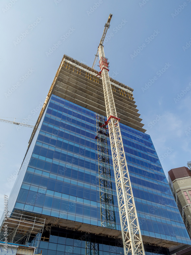 Construction of a skyscraper in Calgary, Aaberta Canada. 