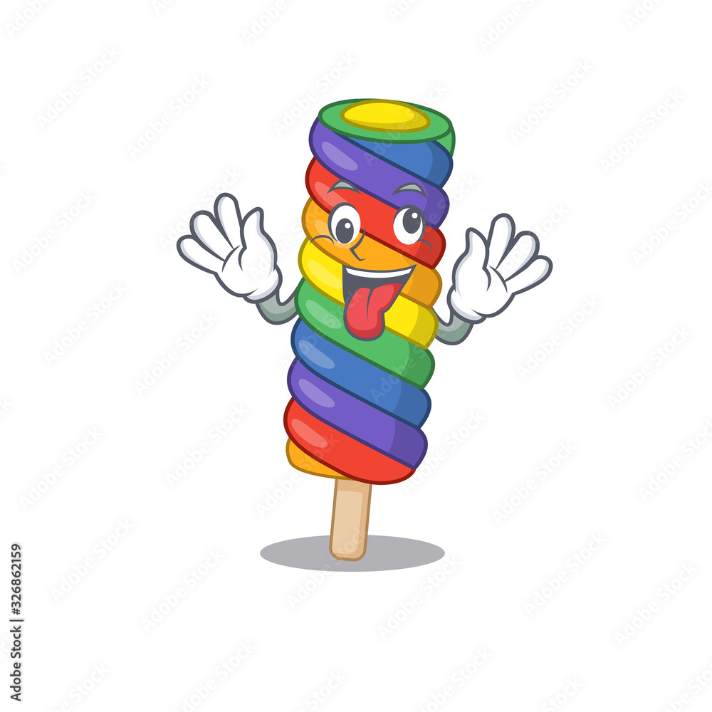 Cute sneaky rainbow ice cream Cartoon character with a crazy face