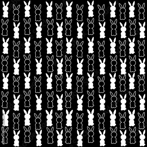 abstract pattern of silhouettes of rabbits or hares arranged in geometric order in white on a black background, vector illustration