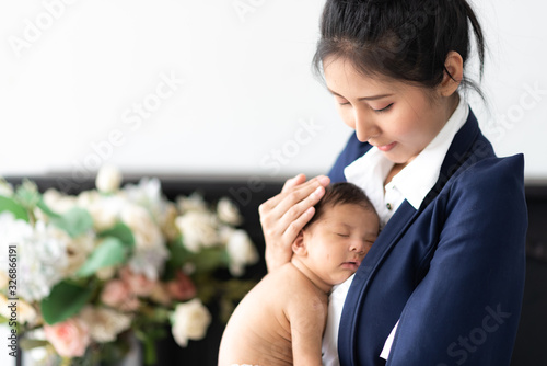 Cute Asian baby is sleeping