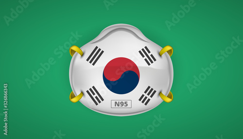 n95 face mask protection with south korea flag safety for novel Coronavirus 2019-nCov. wuhan corona virus disease coronavirus quarantine concept. Perfect for banner, background.