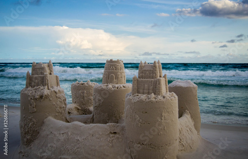 Impressive sand castles with towers photo