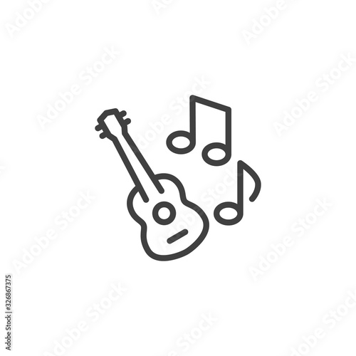 Guitar music note line icon. linear style sign for mobile concept and web design. Acoustic guitar music outline vector icon. Symbol, logo illustration. Vector graphics
