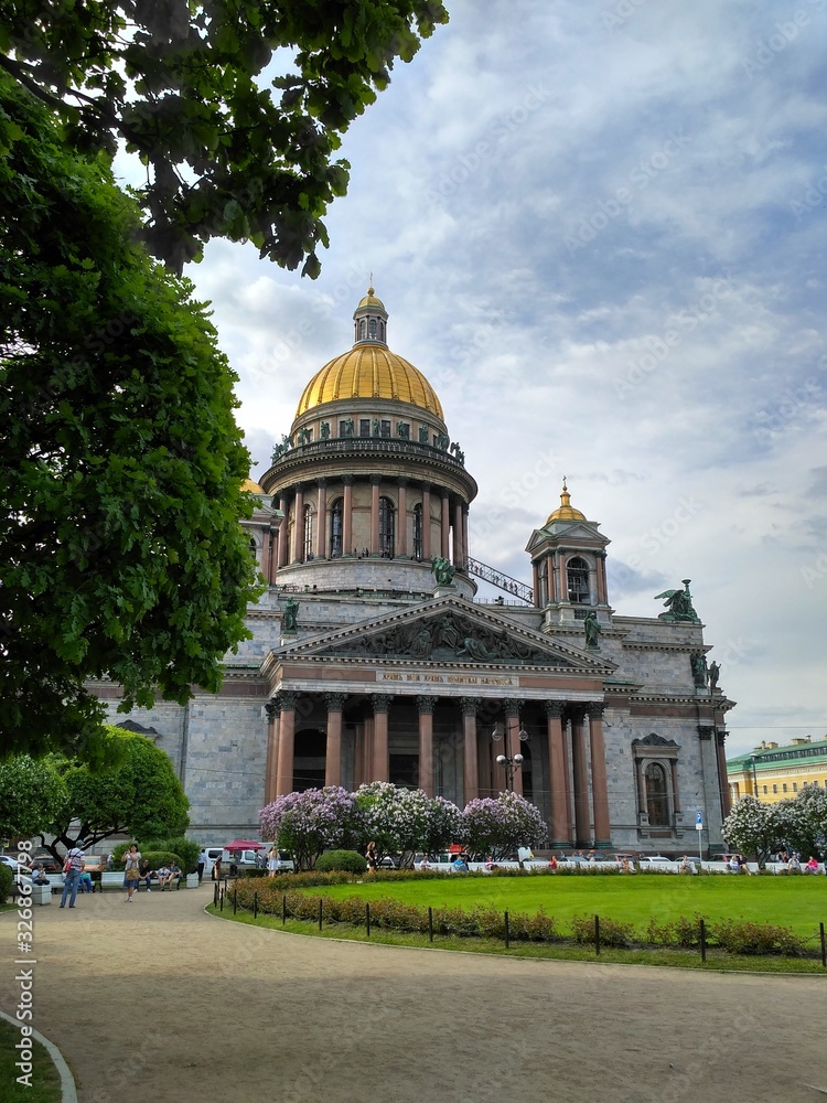 St. Isaac's Cathedral in St. Petersburg in the spring, view from the park