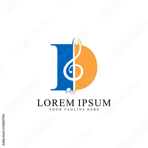  Initial D letter with music vector logo