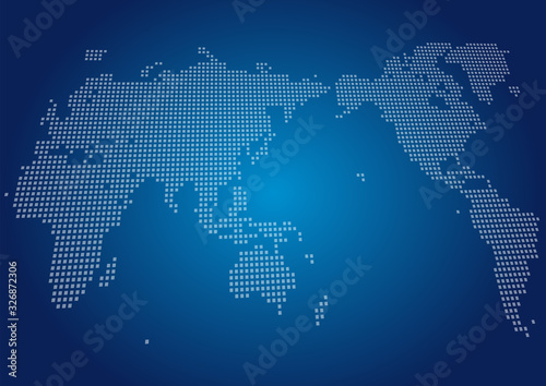 世界地図と青色のデジタルサイバーイメージ背景