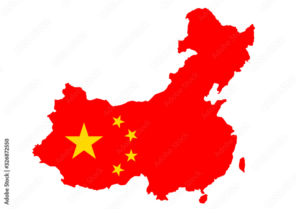 フラットな中国国旗と地図イメージ 白背景 Stock Vector Adobe Stock