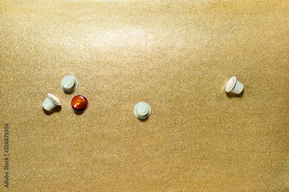 Fresh capsules coffee golden color bright paper