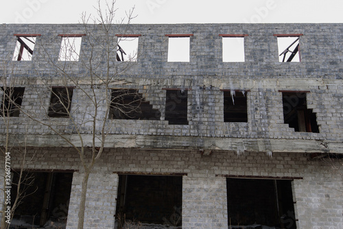 Terrible unfinished building. Russia. Wreck.