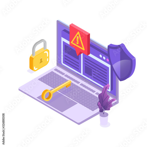 Web ban bypass, Internet censorship bypassing. Content control blocking, filtering offensive chats messaging. Vector isometric illustration.