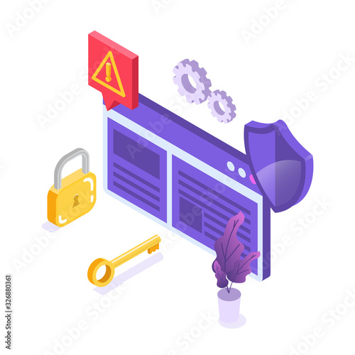Web ban bypass, Internet censorship bypassing. Content control blocking, filtering offensive chats messaging. Vector isometric illustration.