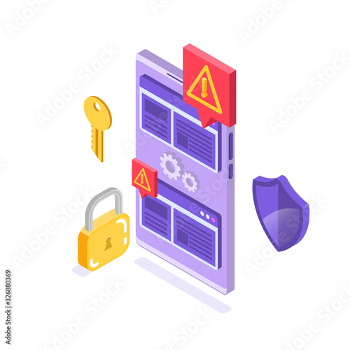 Web ban bypass, Internet censorship bypassing. Content control blocking, filtering offensive chats messaging. Vector isometric illustration.