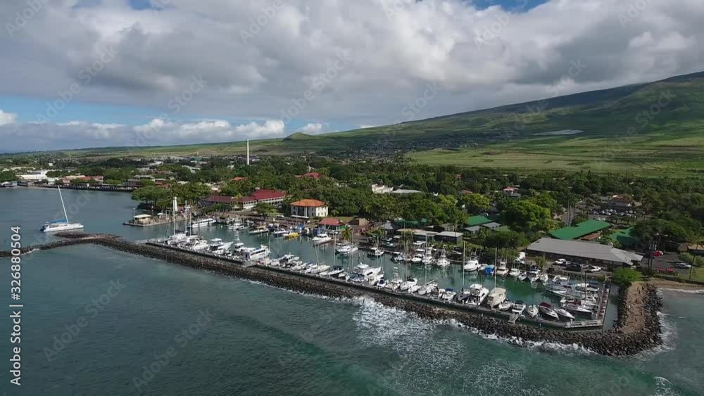 Boat Harbor on Tropical Coast of Maui Island, Hawaii, Aerial View Boat Harbor on Tropical Coast of Maui Island, Hawaii, Aerial View