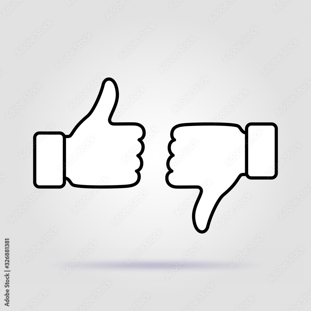 Down thumbs icon approve disapprove like on gray background Down thumbs icon approve disapprove like on gray background